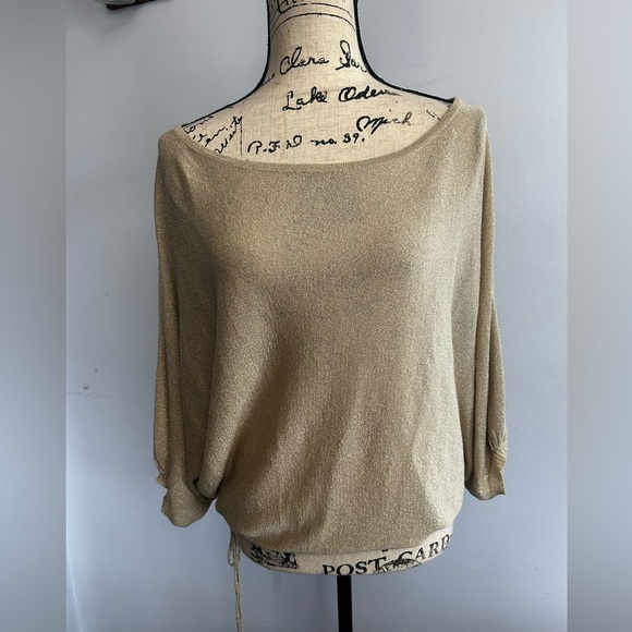 Express design studio blouse metallic gold shimmer oversized glamour holiday - Picture 2 of 13